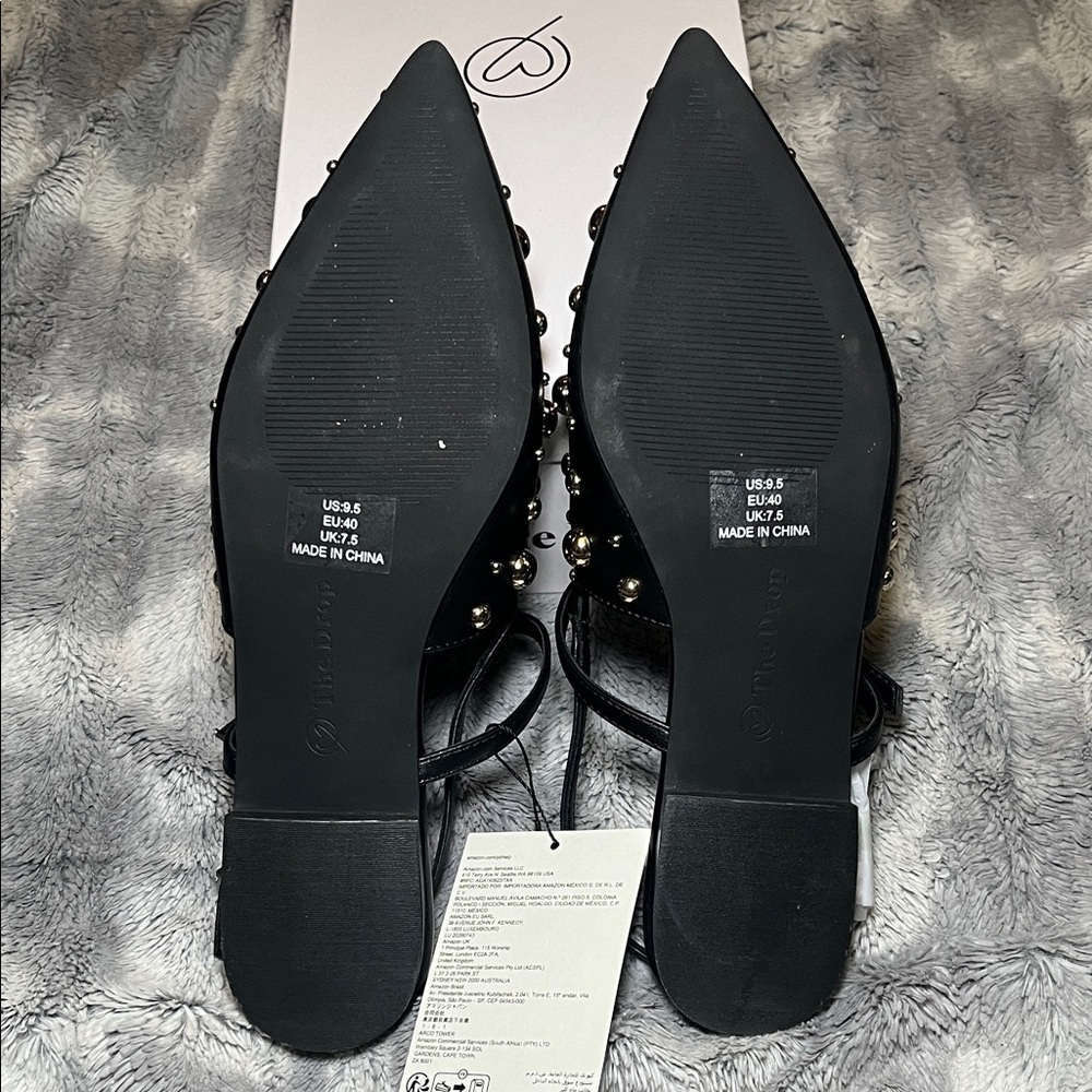 The Drop Tammie Pointed Toe Black Studded Slingback Flats - Picture 9 of 11